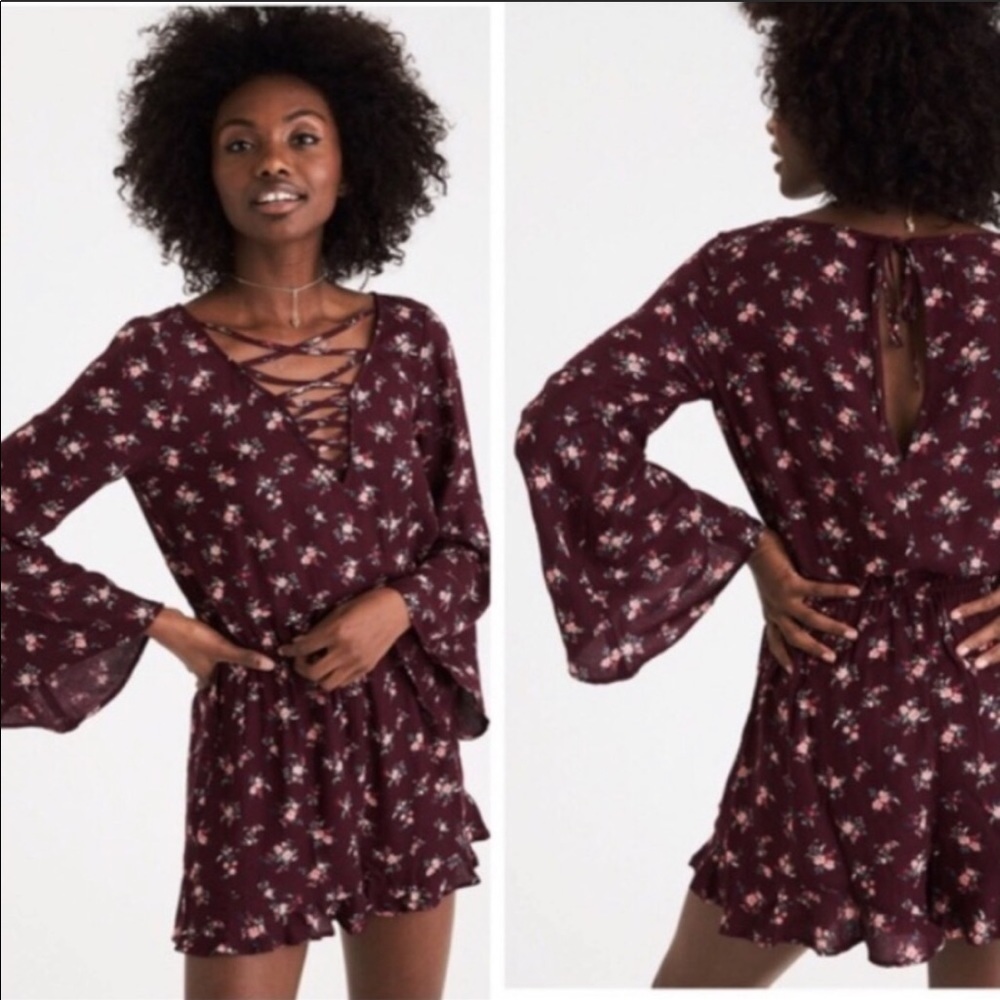 Maroon/Floral American Eagle romper. NWT